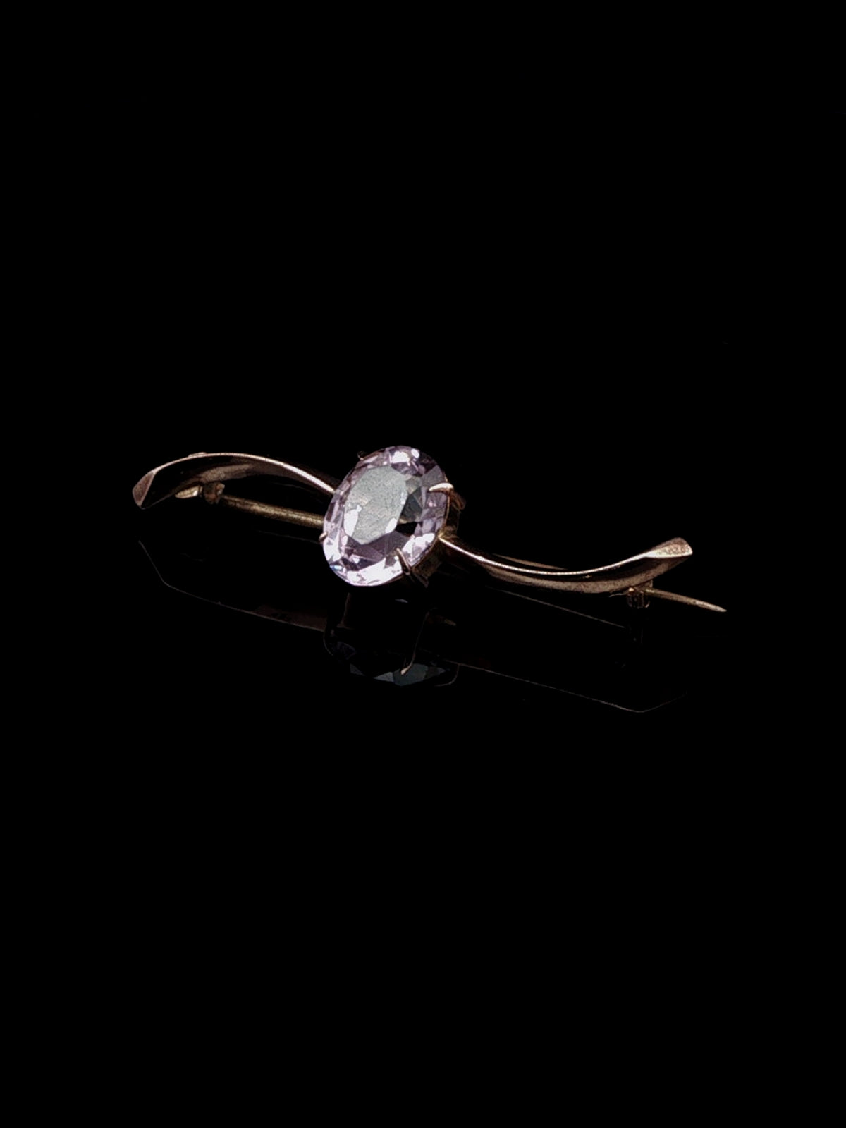 Vintage 9ct Yellow Gold Oval Amethyst Bar Brooch