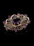 Vintage 9ct Yellow Gold Oval Amethyst Floral Brooch