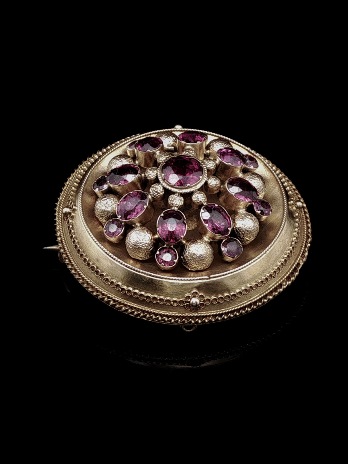 Antique Victorian 18ct Gold  Circular Almandine Garnet Brooch, Circa 1870