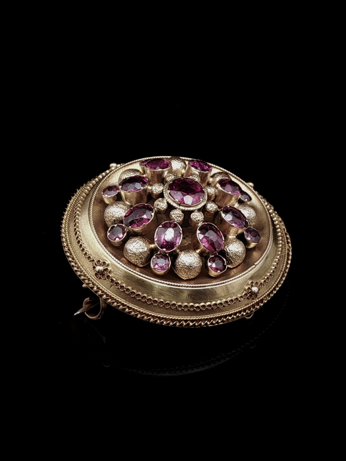 Antique Victorian 18ct Gold  Circular Almandine Garnet Brooch, Circa 1870