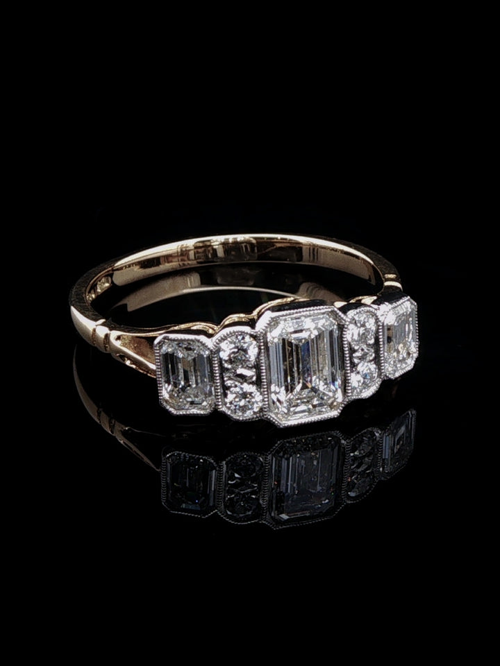 Art Deco Style Seven Stone 1.15ct Diamond Ring in 18ct Gold and Platinum