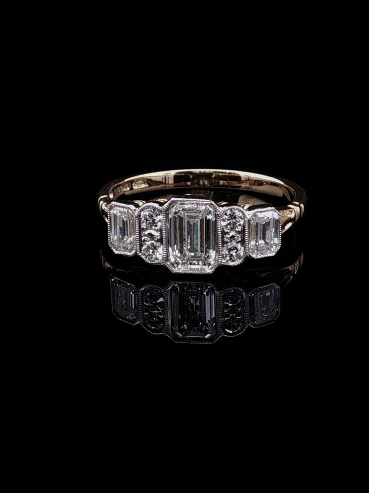 Art Deco Style Seven Stone 1.15ct Diamond Ring in 18ct Gold and Platinum