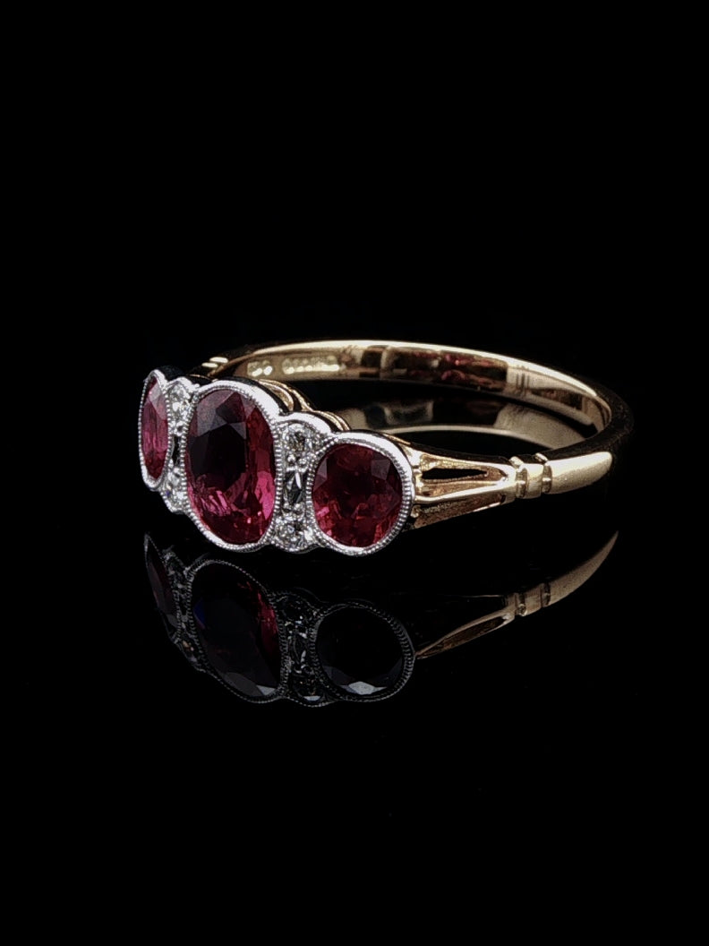 18ct Gold and Platinum Seven Stone 1.43ct Ruby and Old Cut Diamond Ring
