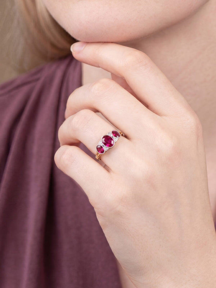 18ct Gold and Platinum Seven Stone 1.43ct Ruby and Old Cut Diamond Ring