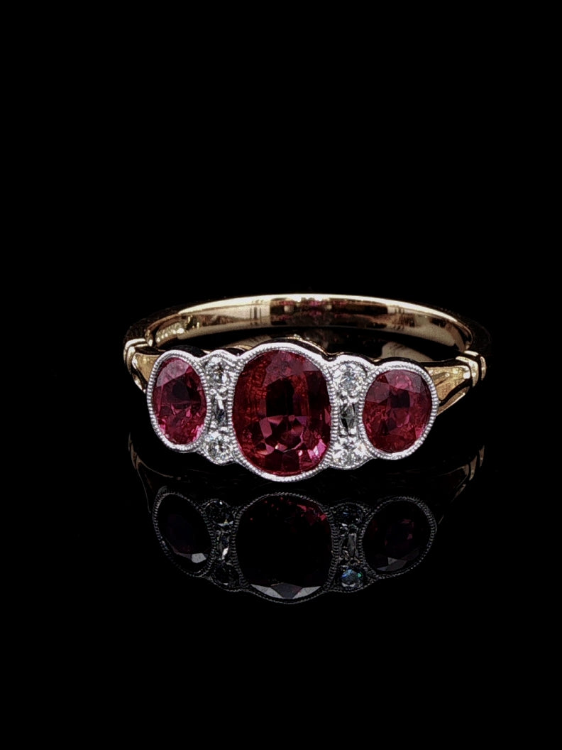 18ct Gold and Platinum Seven Stone 1.43ct Ruby and Old Cut Diamond Ring