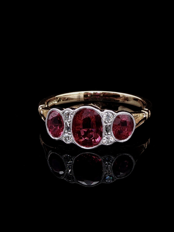 18ct Gold and Platinum Seven Stone 1.43ct Ruby and Old Cut Diamond Ring