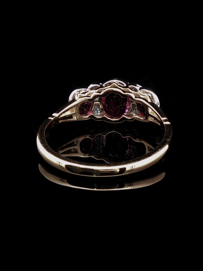 18ct Gold and Platinum Seven Stone 1.43ct Ruby and Old Cut Diamond Ring
