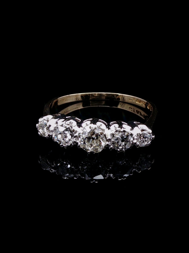 18ct Yellow Gold and Platinum Five Stone Old Cut Diamond Ring, Circa 1955