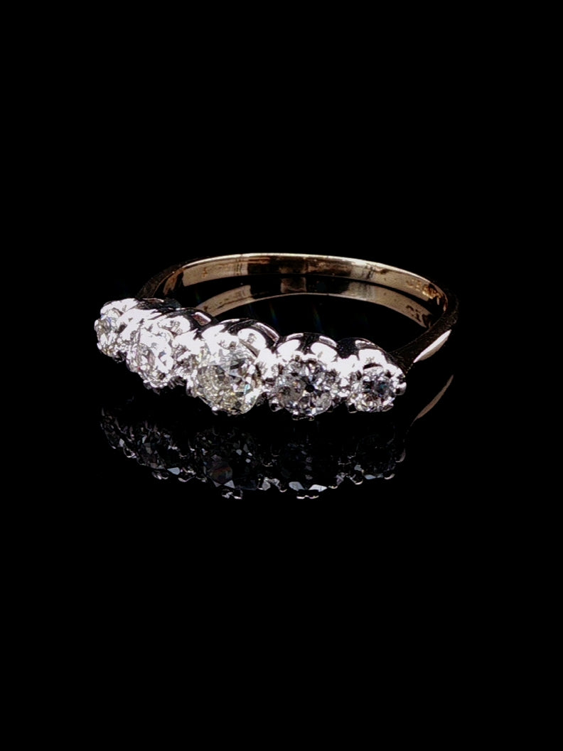 18ct Yellow Gold and Platinum Five Stone Old Cut Diamond Ring, Circa 1955
