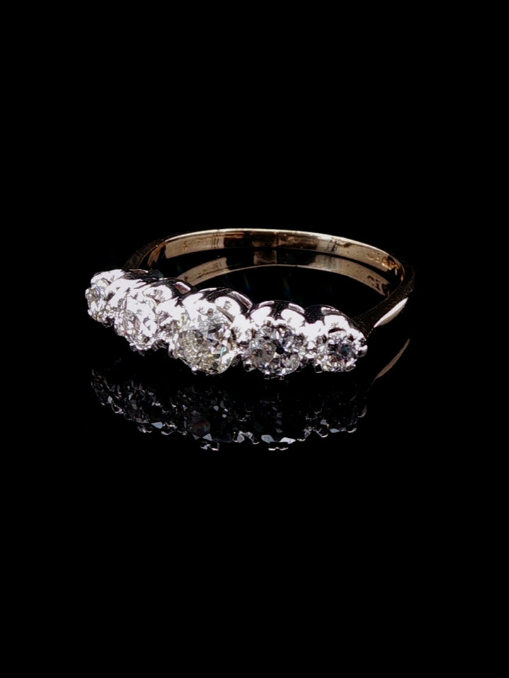 18ct Yellow Gold and Platinum Five Stone Old Cut Diamond Ring, Circa 1955