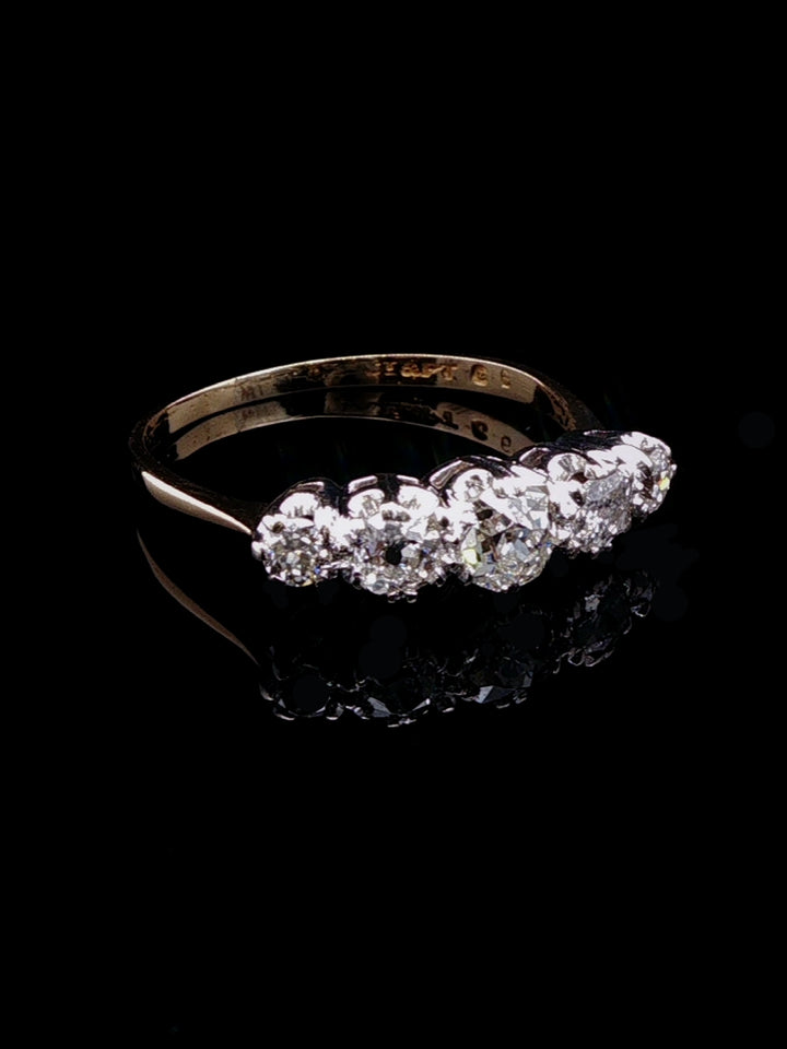 18ct Yellow Gold and Platinum Five Stone Old Cut Diamond Ring, Circa 1955