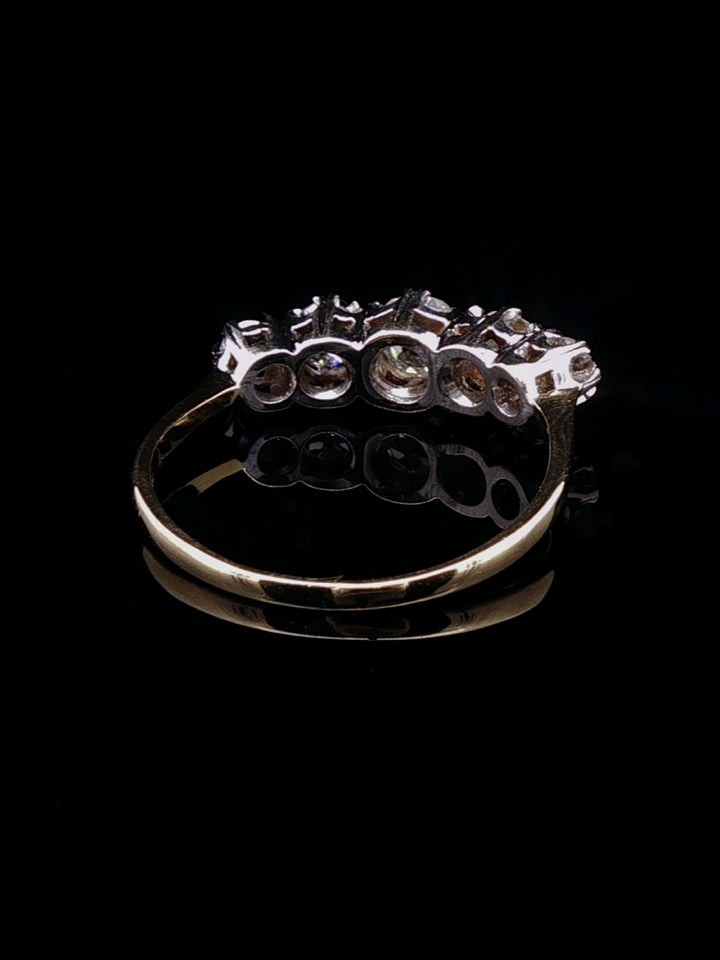 18ct Yellow Gold and Platinum Five Stone Old Cut Diamond Ring, Circa 1955
