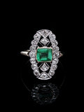 18ct Gold Art Deco 0.50ct Emerald and 1.00ct Diamond Navette Ring, Circa 1930