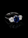 18ct White Gold Three Stone 1.10ct Sapphire and 1.00ct Old Cut Diamon Ring