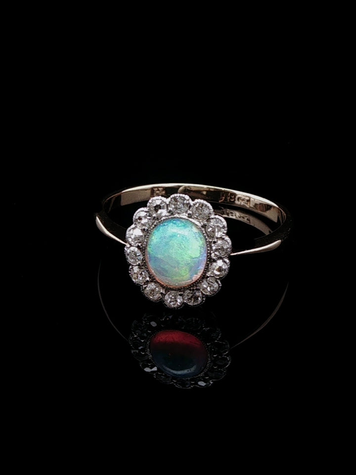 18ct Gold Art Deco Opal and Diamond Cluster Ring, Circa 1935