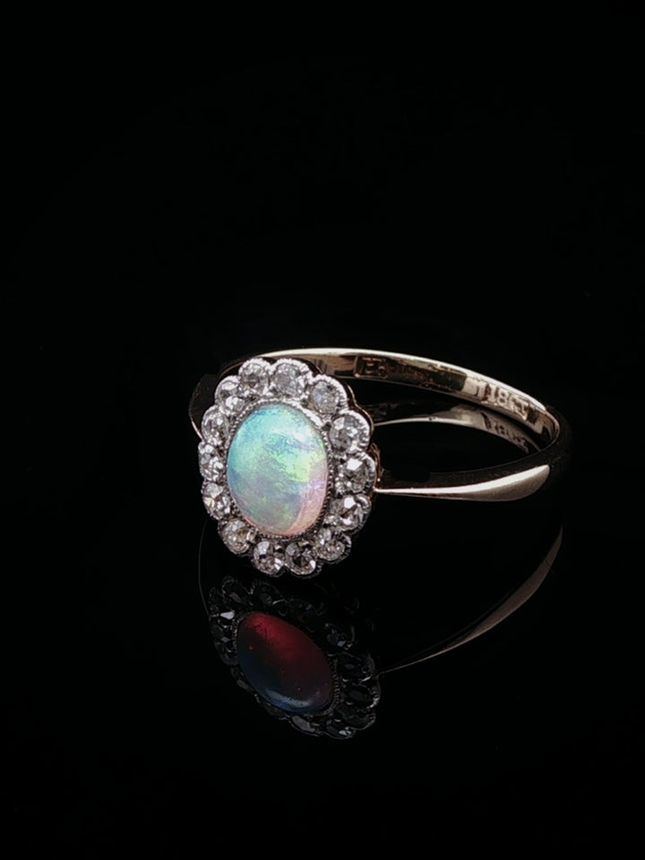 18ct Gold Art Deco Opal and Diamond Cluster Ring, Circa 1935