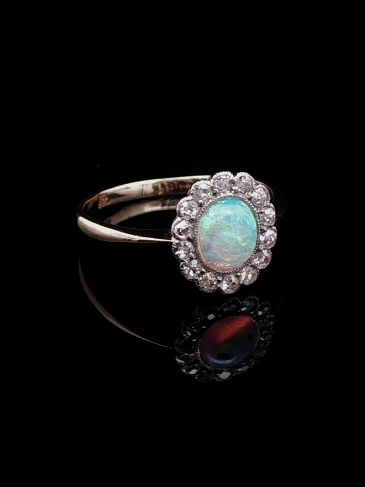 18ct Gold Art Deco Opal and Diamond Cluster Ring, Circa 1935