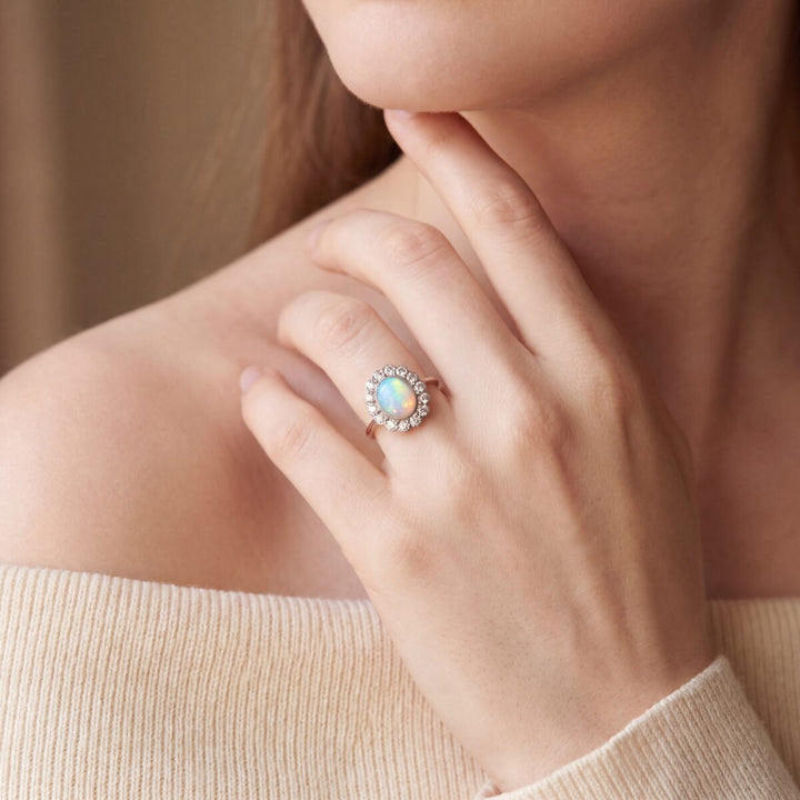 18ct Gold Art Deco Opal and Diamond Cluster Ring, Circa 1935