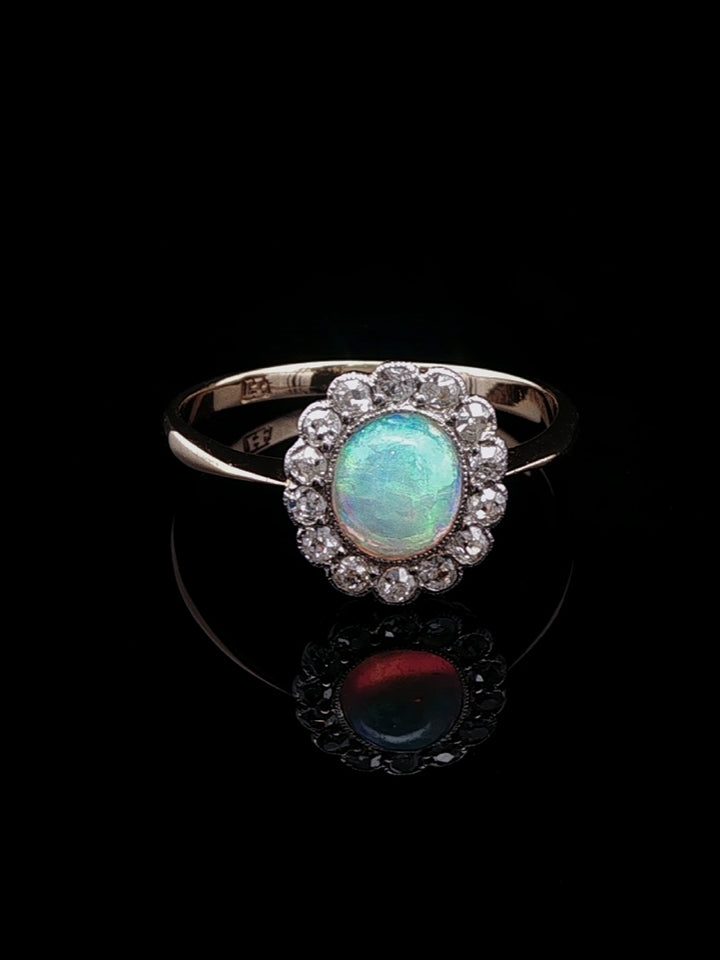 18ct Gold Art Deco Opal and Diamond Cluster Ring, Circa 1935
