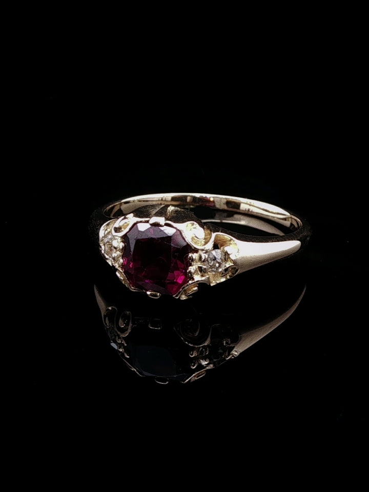 Edwardian 15ct Gold Almandine Garnet and Old Cut Diamod Ring, Circa 1905