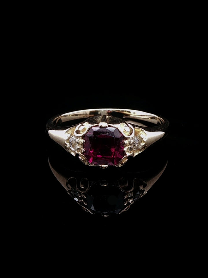 Edwardian 15ct Gold Almandine Garnet and Old Cut Diamod Ring, Circa 1905