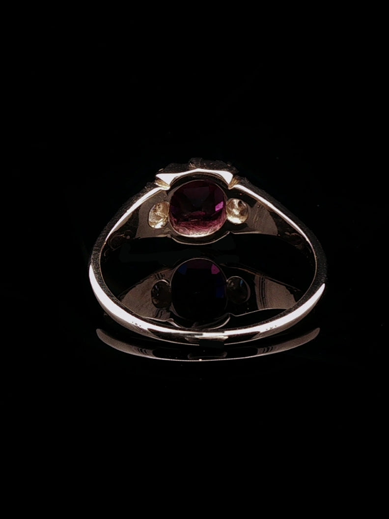 Edwardian 15ct Gold Almandine Garnet and Old Cut Diamod Ring, Circa 1905