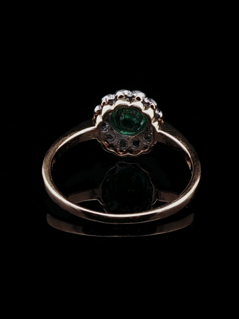 Vintage 18ct Gold Emerald and 0.60ct Diamond Cluster Ring, Circa 1950