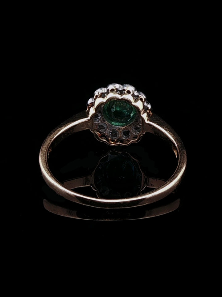 Vintage 18ct Gold Emerald and 0.60ct Diamond Cluster Ring, Circa 1950