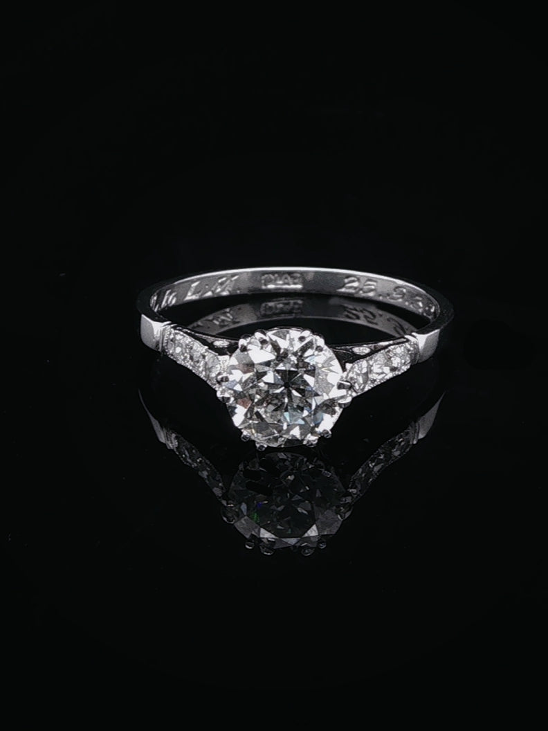 Art Deco Platinum Old Cut 1.37ct Diamond Solitaire Ring, Circa 1935