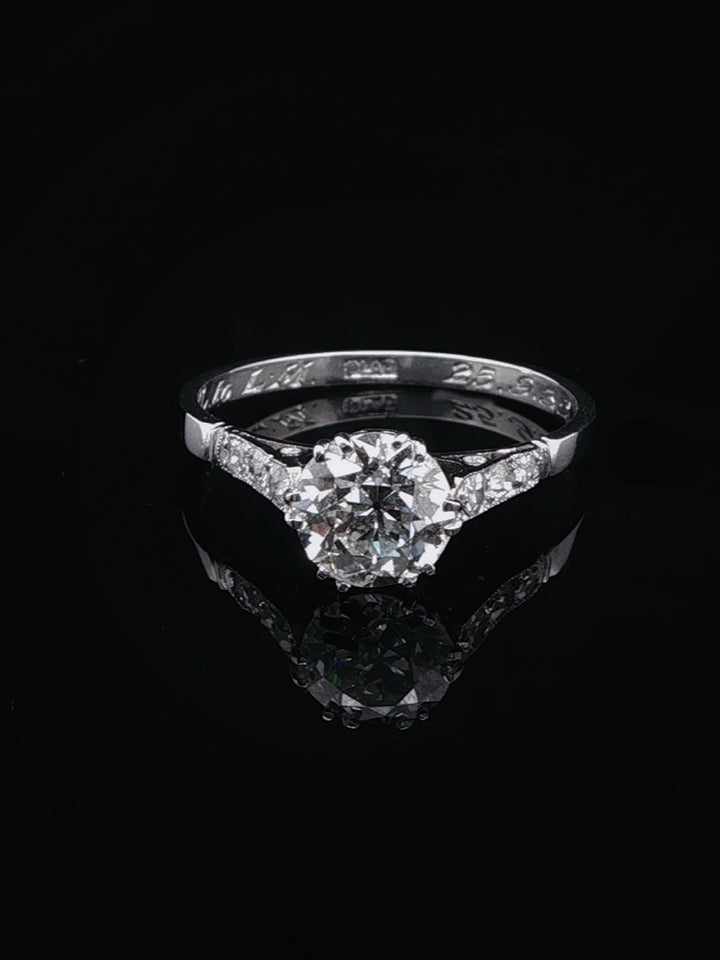 Art Deco Platinum Old Cut 1.37ct Diamond Solitaire Ring, Circa 1935