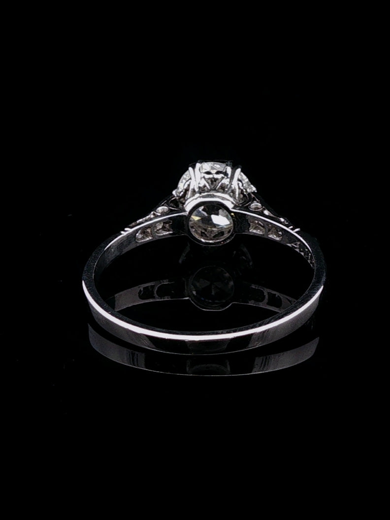 Art Deco Platinum Old Cut 1.37ct Diamond Solitaire Ring, Circa 1935