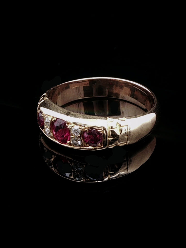 Vintage 9ct Yellow Gold Seven Stone 0.46ct Ruby and Diamond Ring