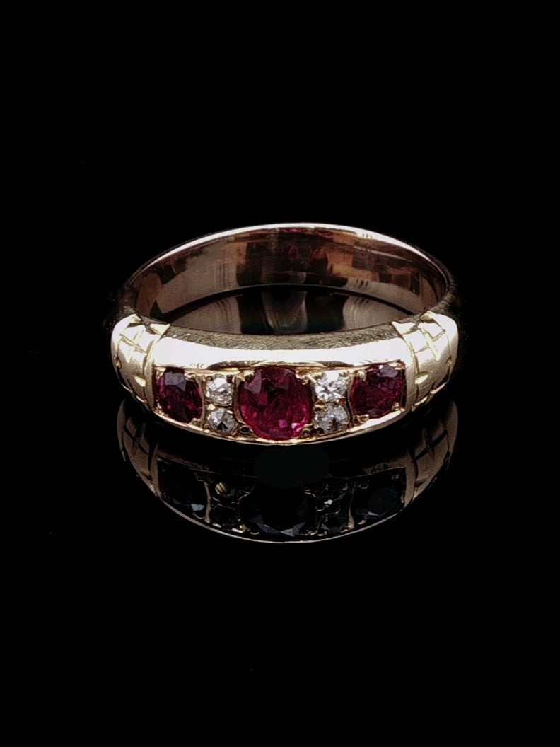 Vintage 9ct Yellow Gold Seven Stone 0.46ct Ruby and Diamond Ring