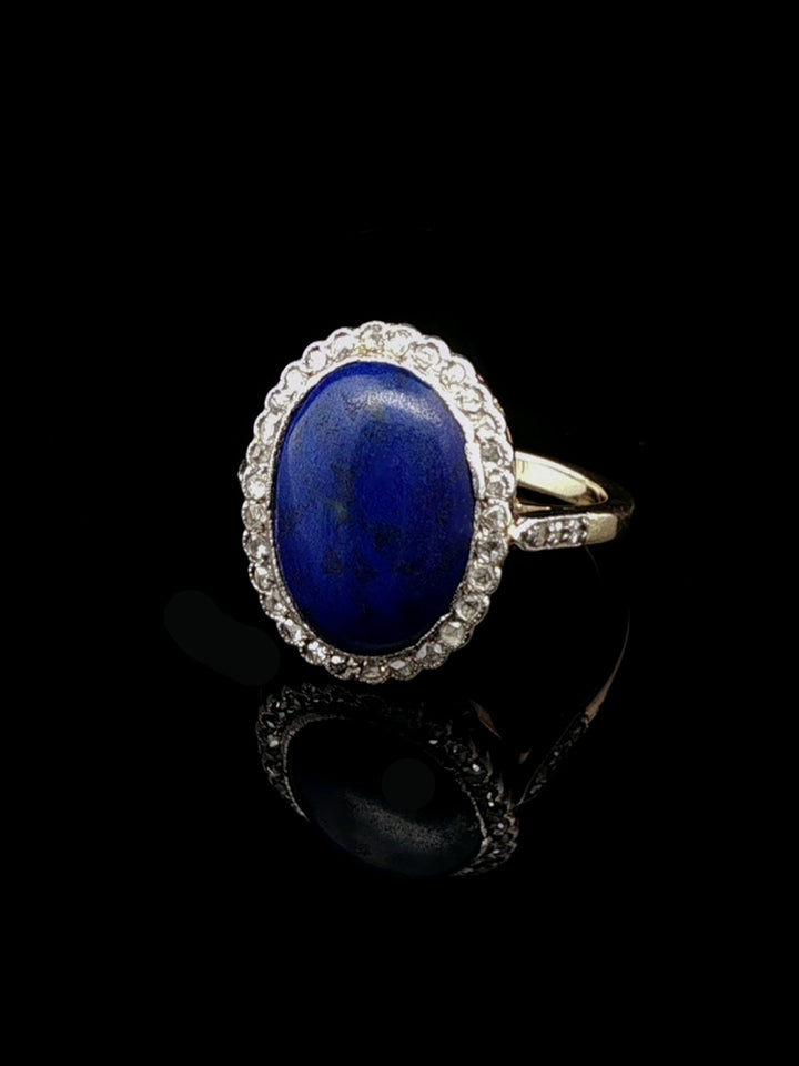 Vintage 18ct Gold Lapis Lazuli and Rose Cut Diamond Cocktail Ring, Circa 1950