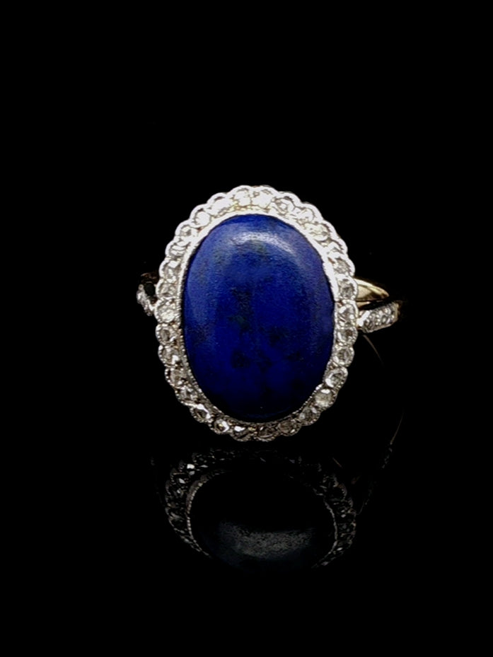 Vintage 18ct Gold Lapis Lazuli and Rose Cut Diamond Cocktail Ring, Circa 1950
