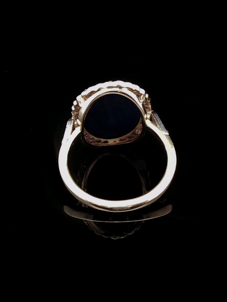 Vintage 18ct Gold Lapis Lazuli and Rose Cut Diamond Cocktail Ring, Circa 1950