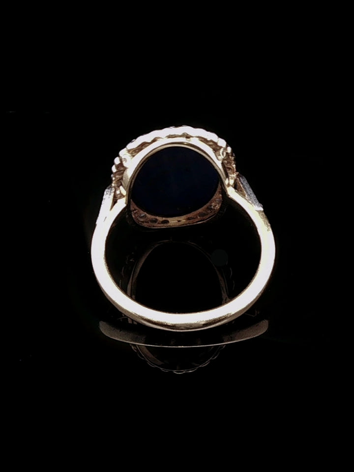 Vintage 18ct Gold Lapis Lazuli and Rose Cut Diamond Cocktail Ring, Circa 1950