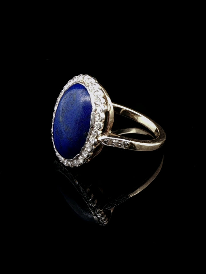 Vintage 18ct Gold Lapis Lazuli and Rose Cut Diamond Cocktail Ring, Circa 1950
