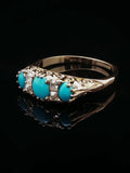 Antique Victorian 18ct Gold Turquoise and Old Cut Diamond Ring, Circa 1870