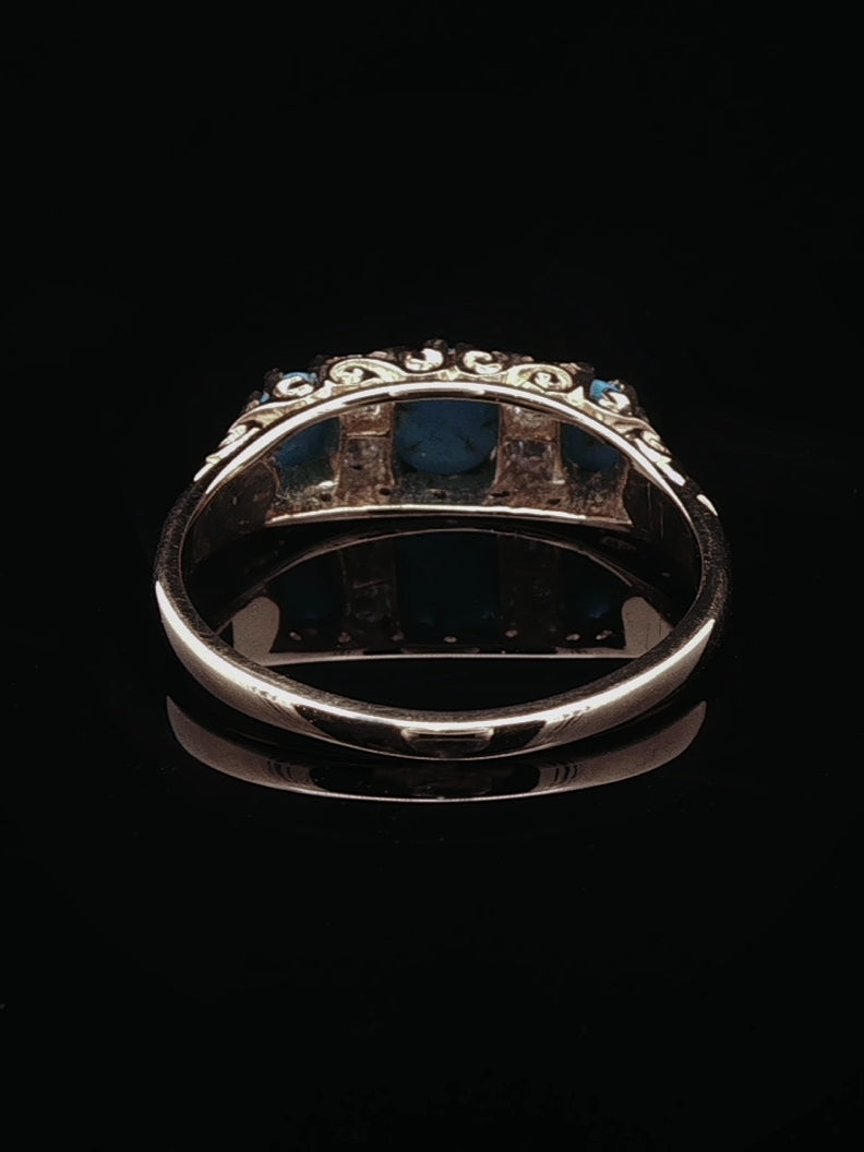 Antique Victorian 18ct Gold Turquoise and Old Cut Diamond Ring, Circa 1870
