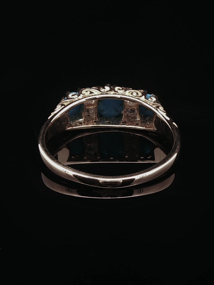Antique Victorian 18ct Gold Turquoise and Old Cut Diamond Ring, Circa 1870