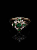 18ct Gold 0.30ct Emerald and Diamond Square Cluster Ring