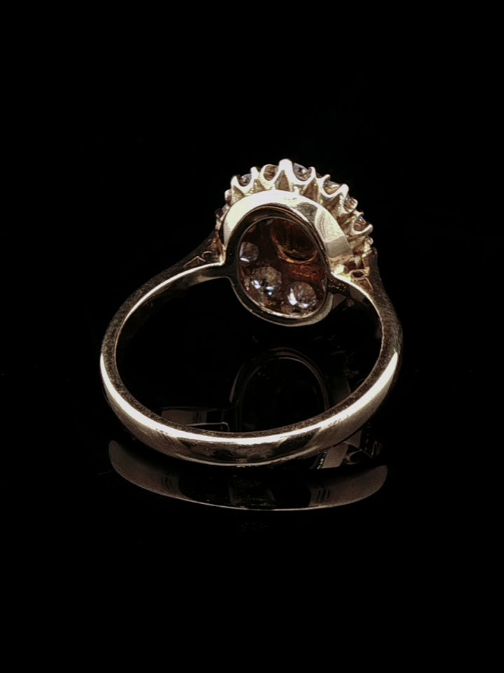 18ct Gold 0.95ct Yellow Sapphire and Brillinat Cut 0.66ct Diamond Cluster Ring, London 1988
