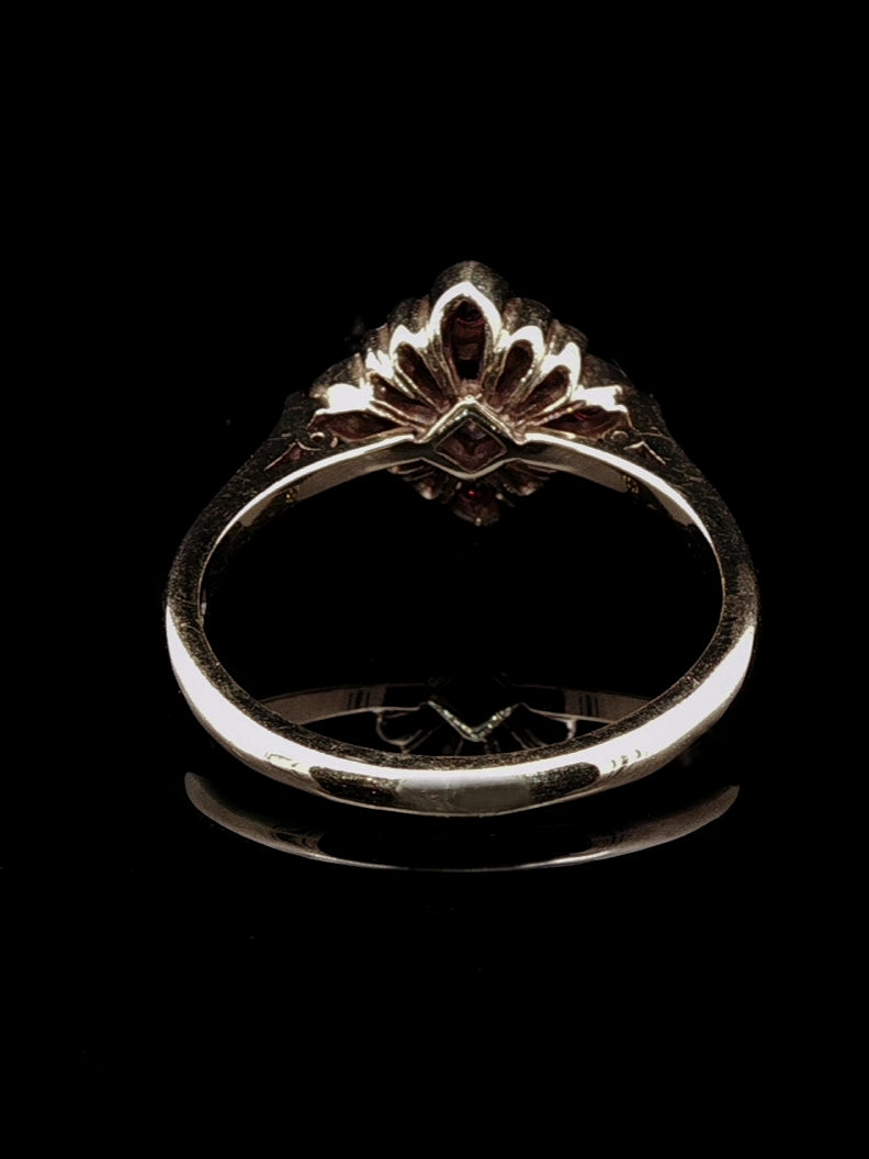 18ct Gold Ruby and Diamond Square Cluster Ring, London1989