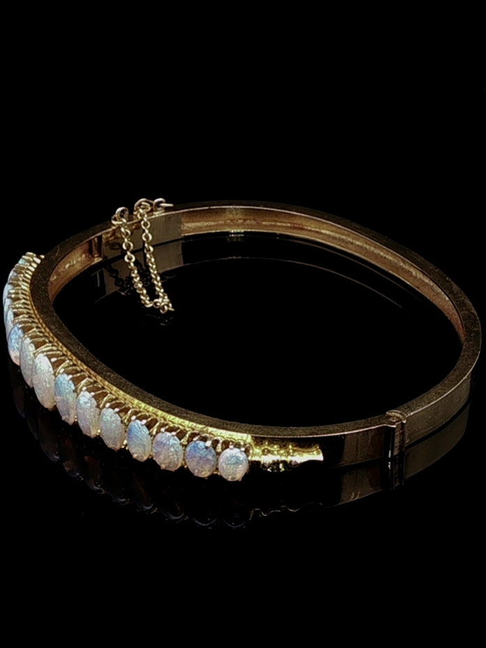 Antique Victorian 18ct Yellow Gold Opal Hinged Bangle, Circa 1870