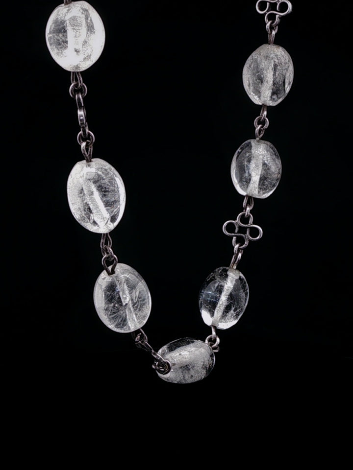 Art Deco Silver and Rock Crystal Long Necklace, Circa 1935