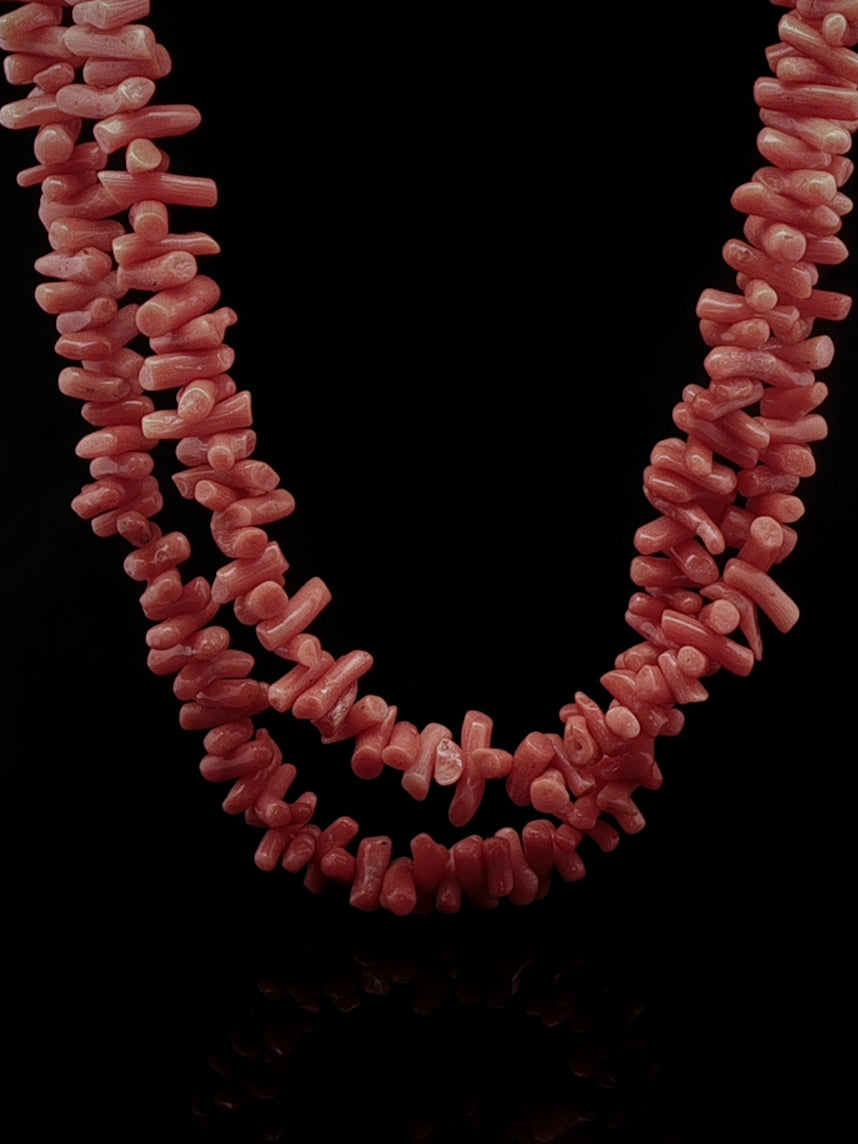 Art Deco 14ct Gold Twig Coral Two Strand Necklace, Circa 1935