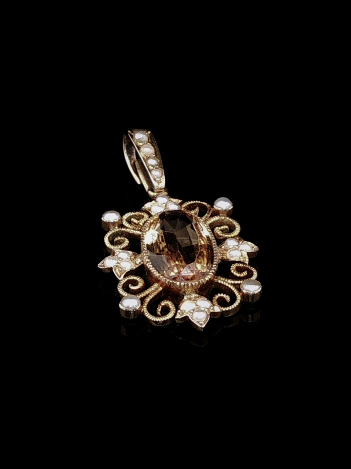 Antique Victorian Yellow Topaz and Pearl Pendant, Circa 1900