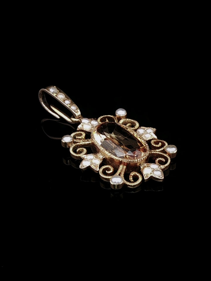 Antique Victorian Yellow Topaz and Pearl Pendant, Circa 1900