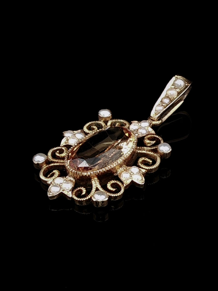 Antique Victorian Yellow Topaz and Pearl Pendant, Circa 1900